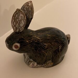 Vintage Cloisonné Rabbit Bunny Brass Enamel Hand Painted Figurine Collectible